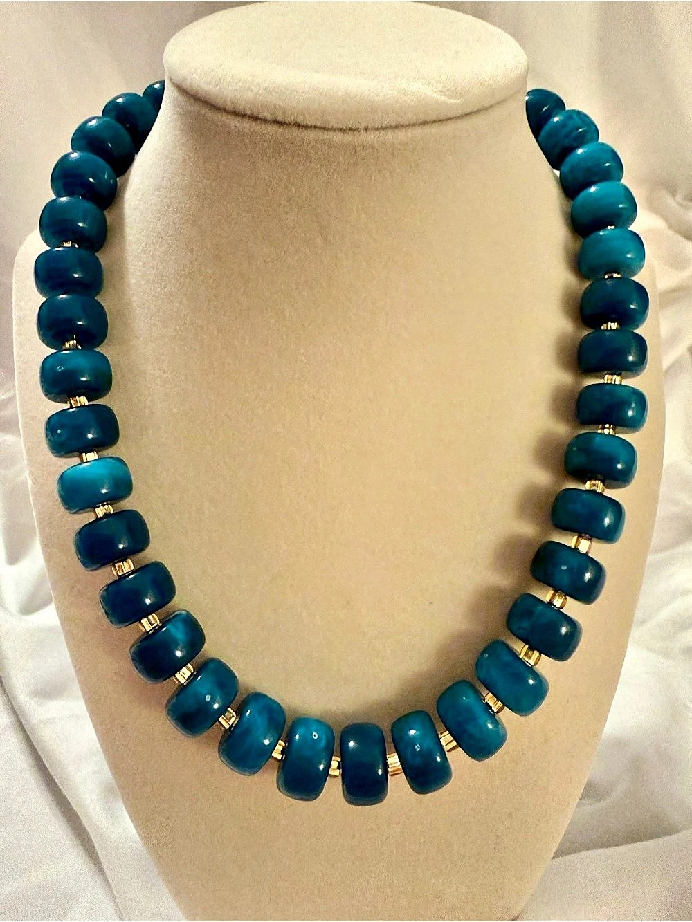 Dark Teal Chunky Beaded Statement Necklace